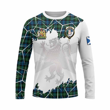 Lamont Tartan Long Sleeve T-Shirt with Family Crest and Lion Rampant Grunge Style