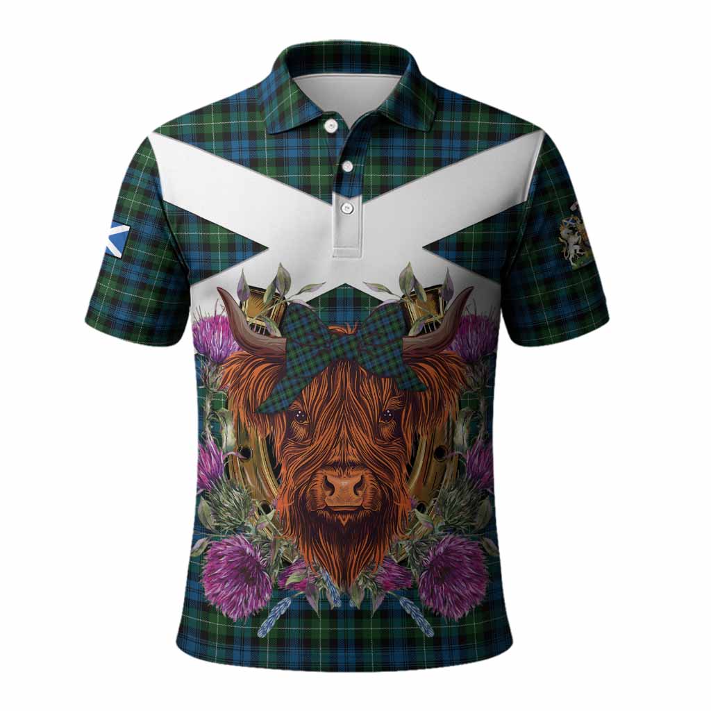 Lamont Tartan Polo Shirt Scottish Thistle Heilan Coo