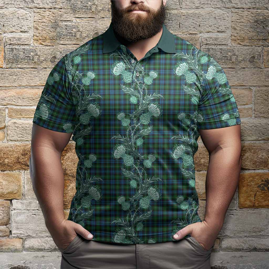 Lamont Tartan Polo Shirt Seamless Scottish Thistle Flowers