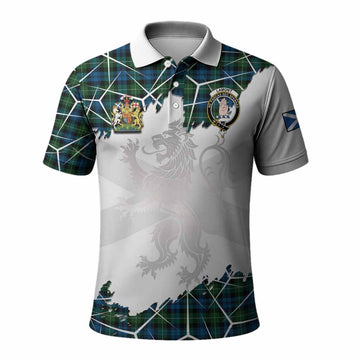 Lamont Tartan Polo Shirt with Family Crest and Lion Rampant Grunge Style