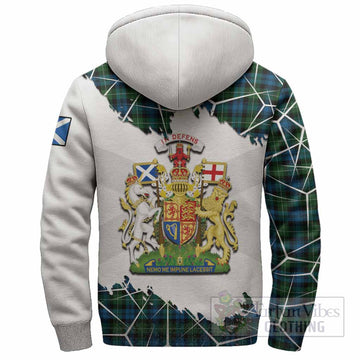 Lamont Tartan Sherpa Hoodie with Family Crest and Lion Rampant Grunge Style