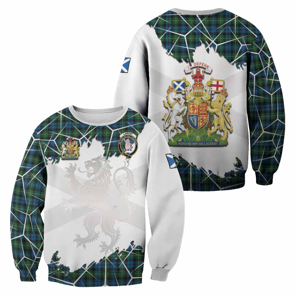 Lamont Tartan Sweatshirt with Family Crest and Lion Rampant Grunge Style