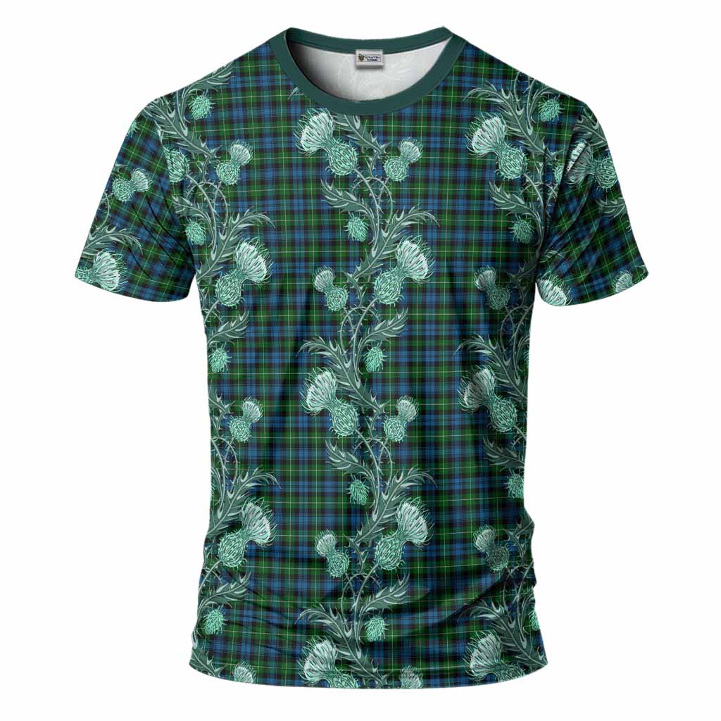 Lamont Tartan T-Shirt Seamless Scottish Thistle Flowers