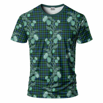 Lamont Tartan T-Shirt Seamless Scottish Thistle Flowers