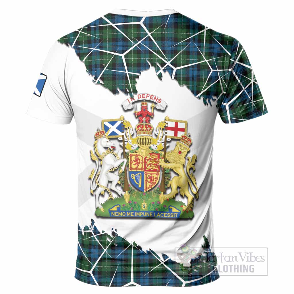 Lamont Tartan T-Shirt with Family Crest and Lion Rampant Grunge Style