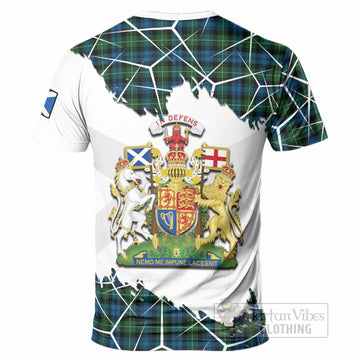 Lamont Tartan T-Shirt with Family Crest and Lion Rampant Grunge Style