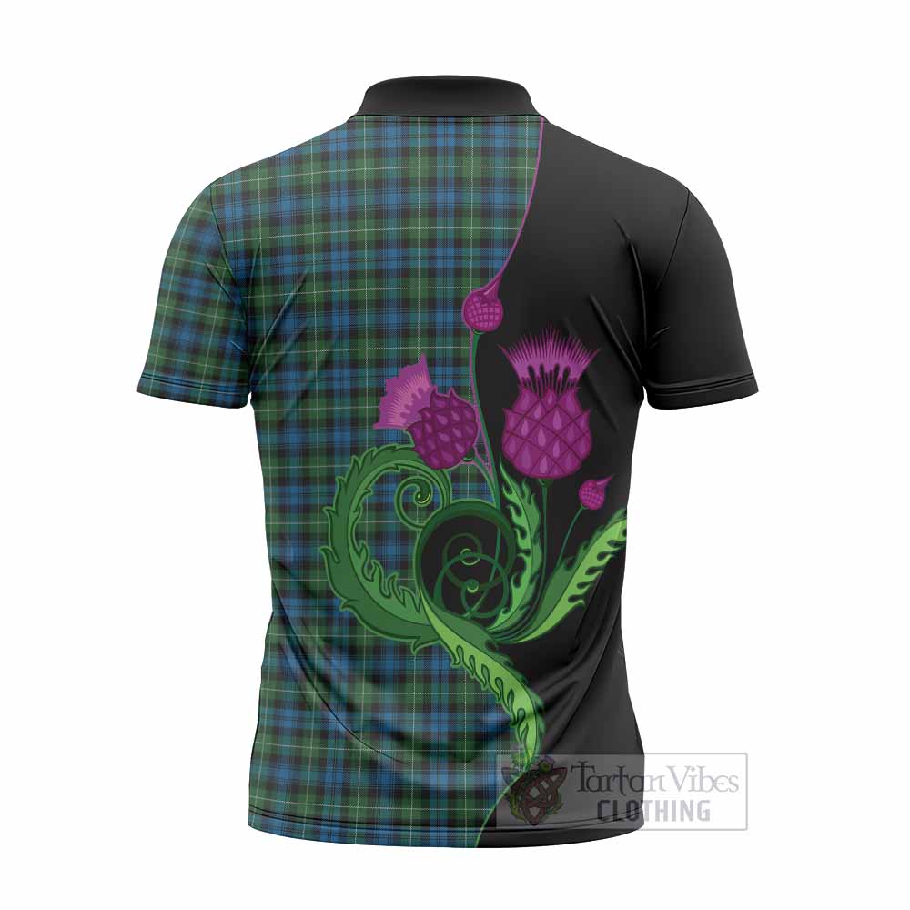 Lamont Tartan Zipper Polo Shirt Traditional Scottish Thistle
