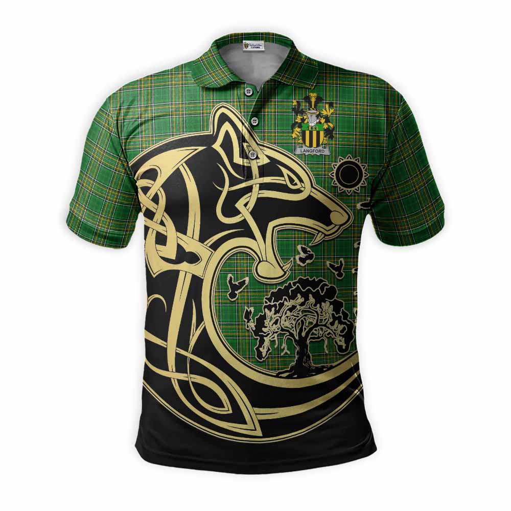 Langford Irish Tartan Polo Shirt with Coat of Arms Celtic Wolf Style Kid - Tartan Vibes Clothing