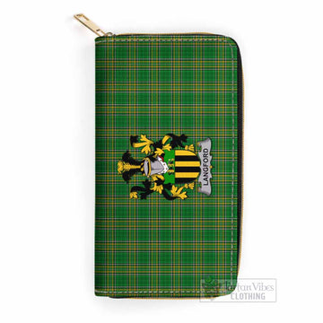 Tartan Vibes Clothing Langford Irish Clan Tartan Women's Leather Wallet with Coat of Arms