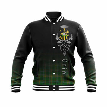 Tartan Vibes Clothing Langford Irish Clan Baseball Jacket with Coat of Arms Erin Go Bragh Celtic Inspired