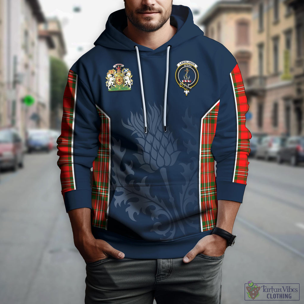 Tartan Vibes Clothing Langlands Tartan Hoodie with Family Crest and Scottish Thistle Vibes Sport Style
