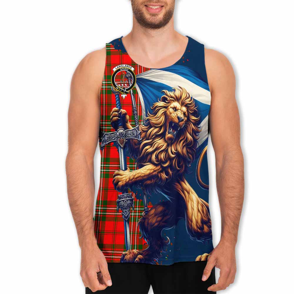 Tartan Vibes Clothing Langlands Tartan Family Crest Men's Tank Top with Scottish Majestic Lion