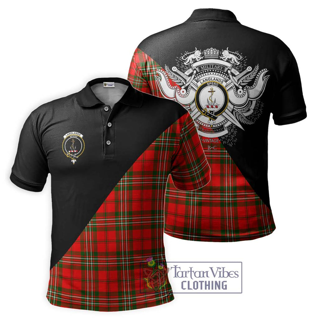 Langlands Tartan Polo Shirt with Family Crest and Military Logo Style Kid - Tartanvibesclothing Shop