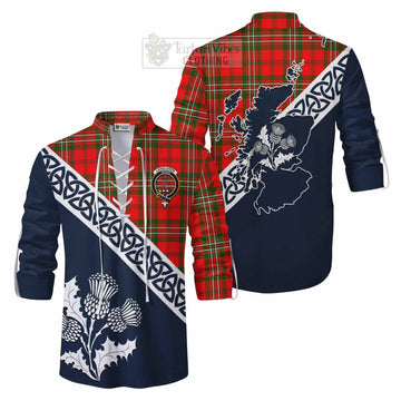 Tartan Vibes Clothing Langlands Tartan Ghillie Kilt Shirt Featuring Thistle and Scotland Map