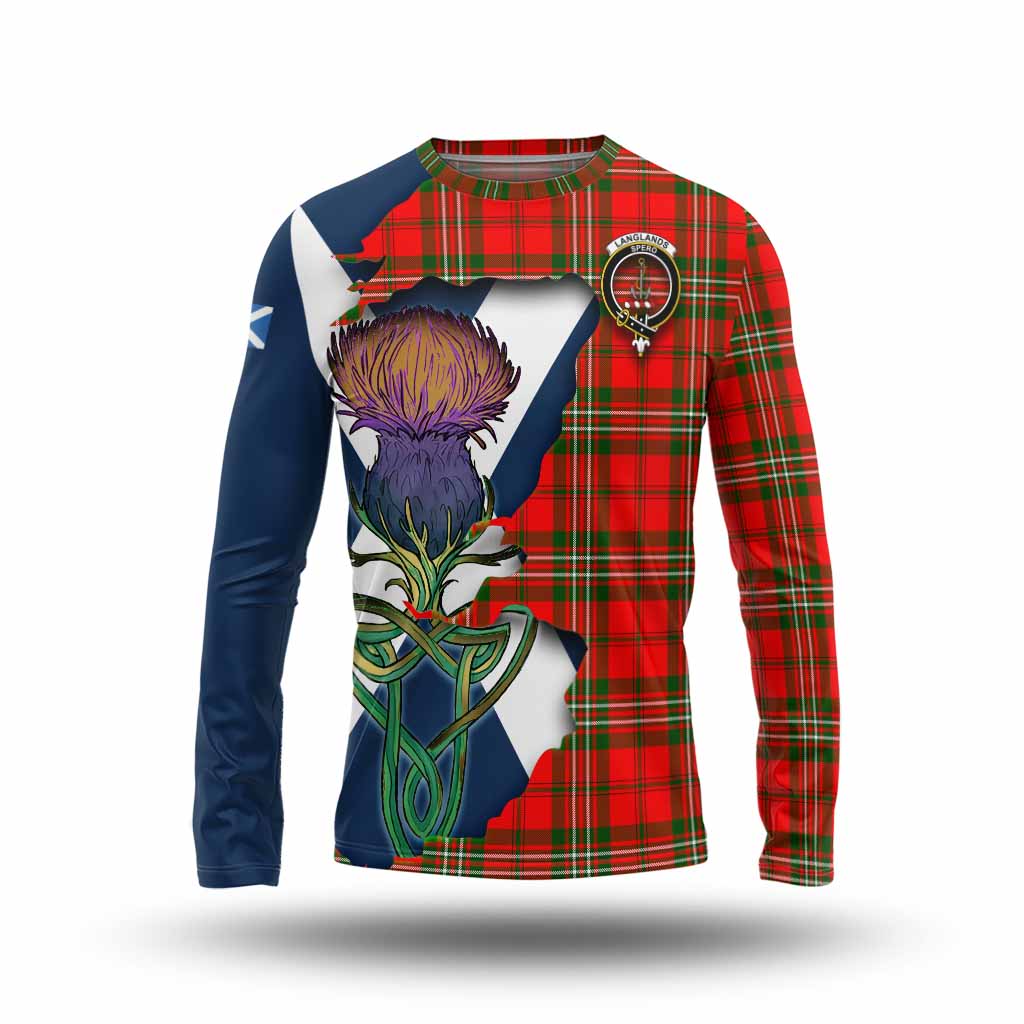 Tartan Vibes Clothing Langlands Tartan Family Crest Long Sleeve T-Shirt Scottish Thistle Celtic Inspired