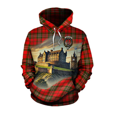 Tartan Vibes Clothing Langlands Tartan Family Crest Cotton Hoodie with Scottish Ancient Castle Style