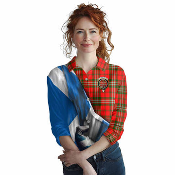 Tartan Vibes Clothing Langlands Tartan Women's Casual Shirt with Family Crest Scotland Patriotic Style