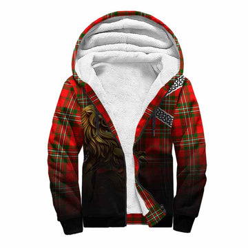 Langlands Crest Tartan Sherpa Hoodie with Golden Lion Emblem Celtic Style