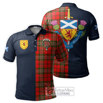 Langlands Tartan Polo Shirt Alba with Scottish Lion Royal Arm Half Style