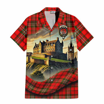 Tartan Vibes Clothing Langlands Tartan Family Crest Short Sleeve Button Shirt with Scottish Ancient Castle Style