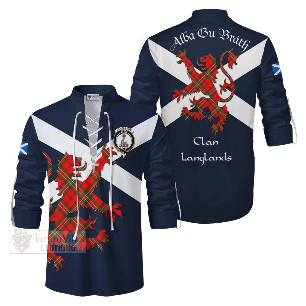 Tartan Vibes Clothing Langlands Tartan Lion Rampant Ghillie Kilt Shirt Proudly Display Your Heritage with Alba Gu Brath and Clan Name