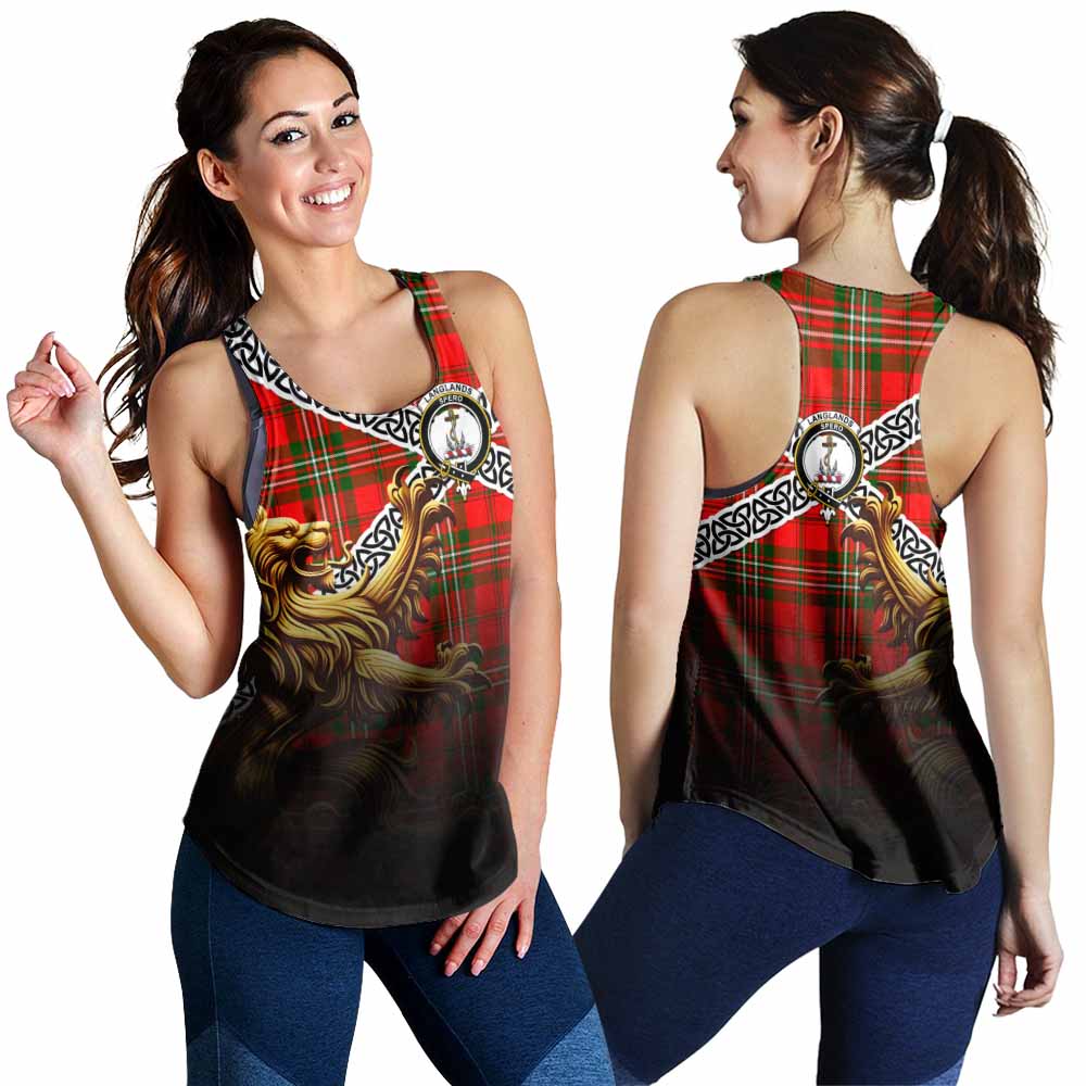 Tartan Vibes Clothing Langlands Crest Tartan Women's Racerback Tanks with Golden Lion Emblem Celtic Style