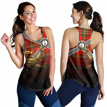 Tartan Vibes Clothing Langlands Crest Tartan Women's Racerback Tanks with Golden Lion Emblem Celtic Style
