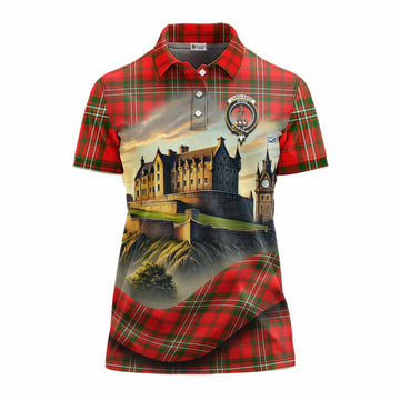Langlands Tartan Family Crest Women's Polo Shirt with Scottish Ancient Castle Style