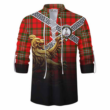 Langlands Crest Tartan Ghillie Kilt Shirt with Golden Lion Emblem Celtic Style