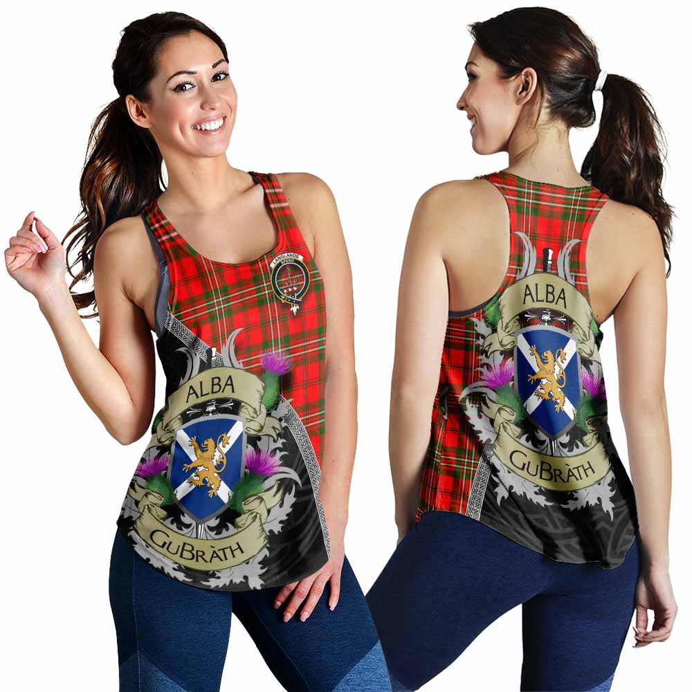 Tartan Vibes Clothing Langlands Tartan Family Crest Women's Racerback Tanks Lion Rampant Royal Thistle Shield Celtic Inspired