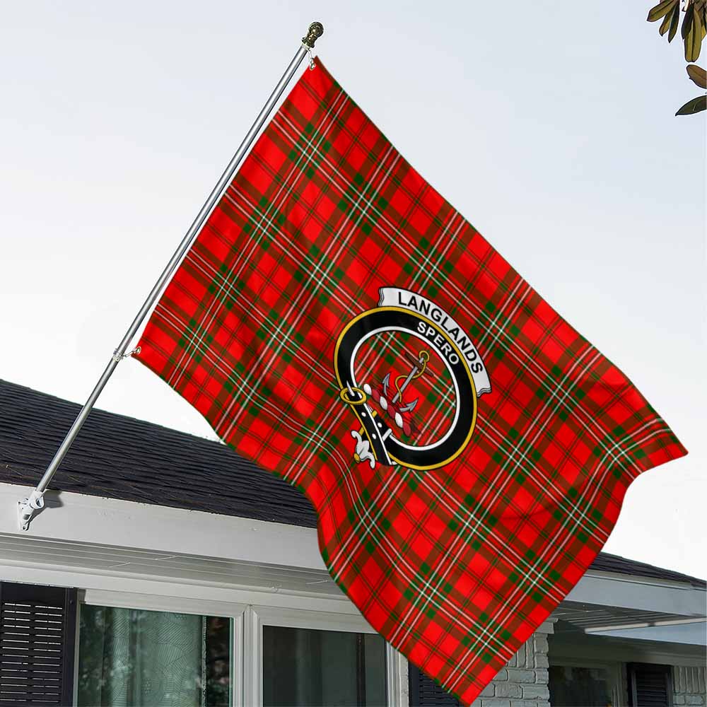 Tartan Vibes Clothing Langlands Tartan House Flag with Family Crest
