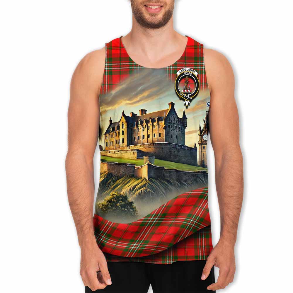 Tartan Vibes Clothing Langlands Tartan Family Crest Men's Tank Top with Scottish Ancient Castle Style