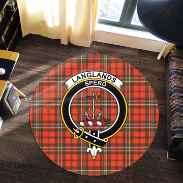 Langlands Tartan Round Rug with Family Crest