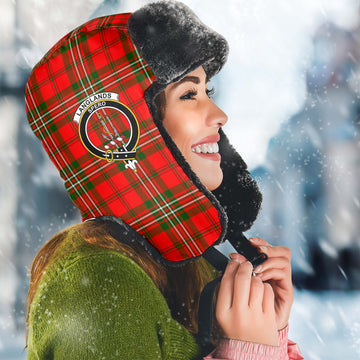 Langlands Tartan Winter Trapper Hat with Family Crest