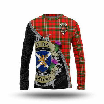 Tartan Vibes Clothing Langlands Tartan Family Crest Long Sleeve T-Shirt Lion Rampant Royal Thistle Shield Celtic Inspired