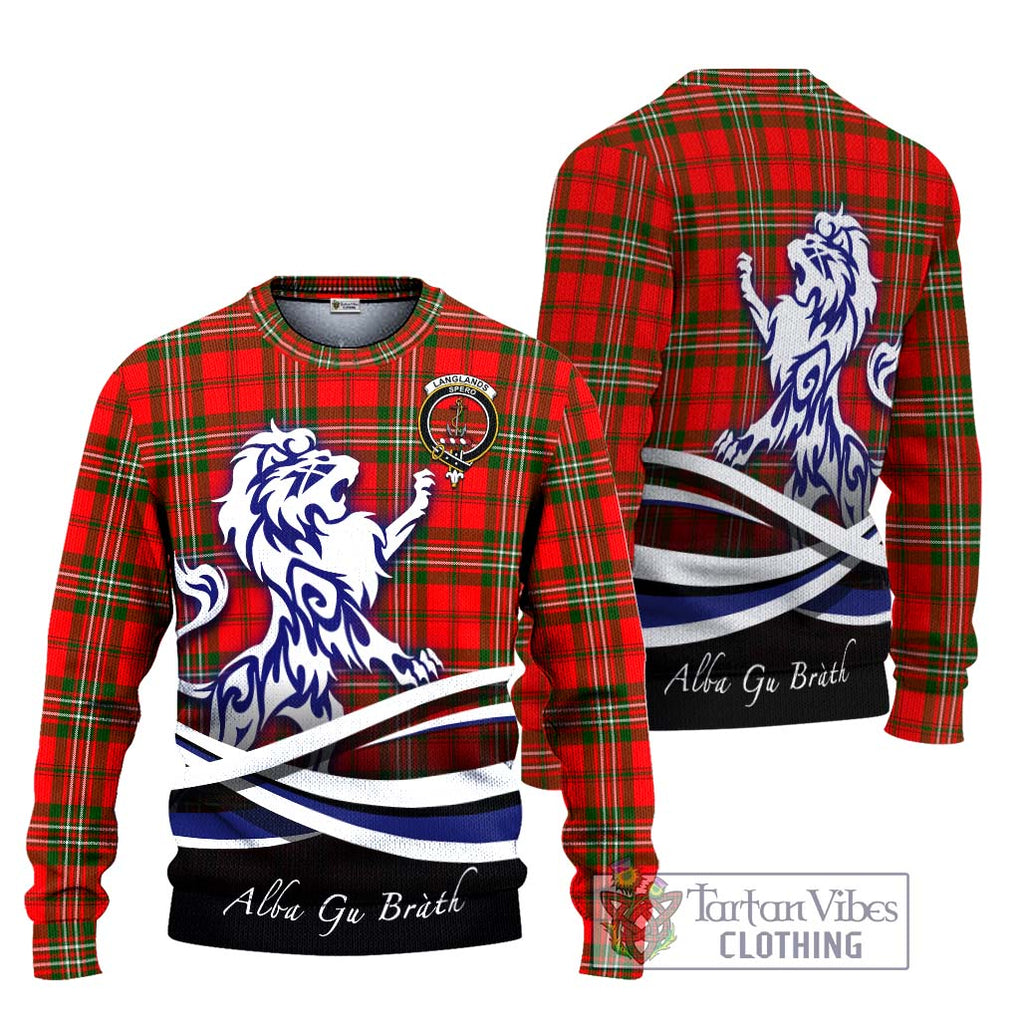 Langlands Tartan Knitted Sweater with Alba Gu Brath Regal Lion Emblem Unisex - Tartanvibesclothing Shop