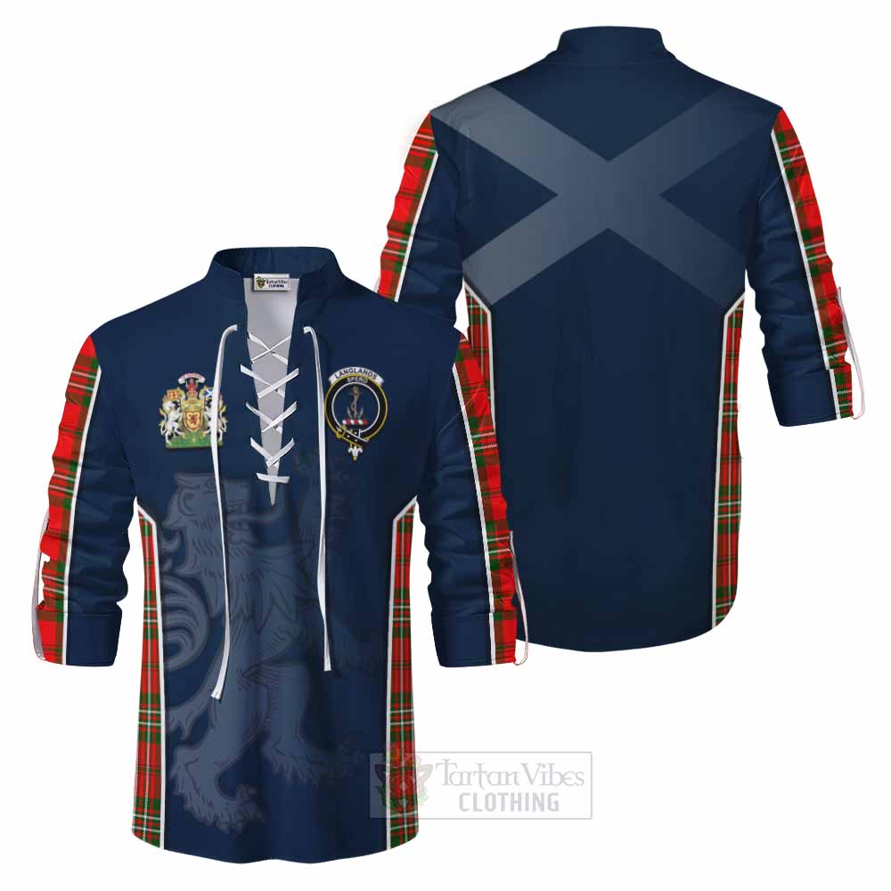Tartan Vibes Clothing Langlands Tartan Ghillie Kilt Shirt with Family Crest and Lion Rampant Vibes Sport Style