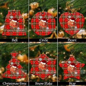 Langlands Tartan Christmas Ceramic Ornaments with Twinkle Highland Cattle