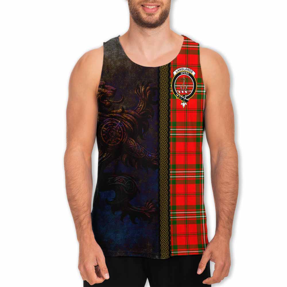 Tartan Vibes Clothing Langlands Tartan Family Crest Men's Tank Top Alba Gu Brath Be Brave Lion Ancient Style