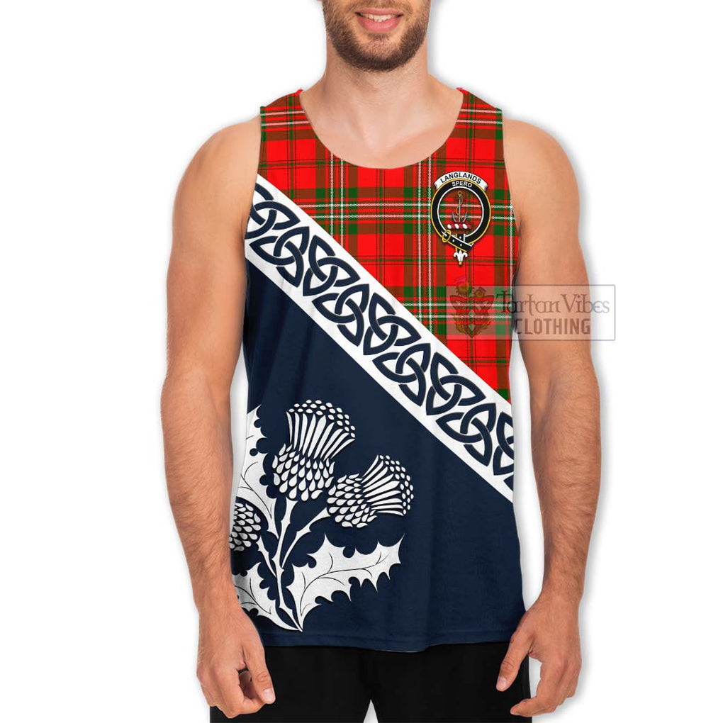 Tartan Vibes Clothing Langlands Tartan Men's Tank Top Featuring Thistle and Scotland Map