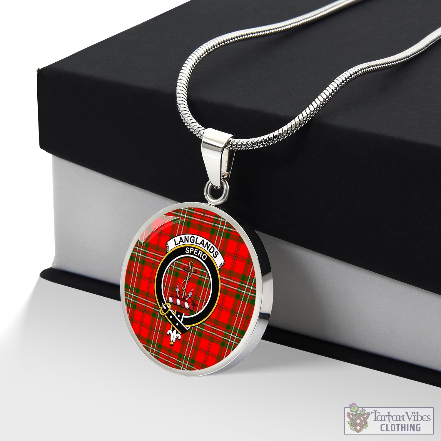 Tartan Vibes Clothing Langlands Tartan Circle Necklace with Family Crest
