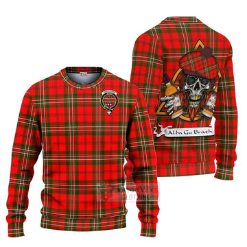 Tartan Vibes Clothing Langlands Tartan Knitted Sweater with Family Crest and Bearded Skull Holding Bottles of Whiskey
