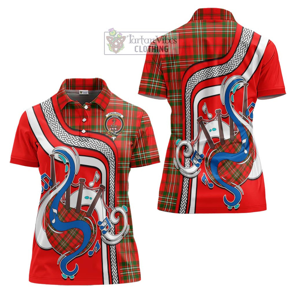 Langlands Tartan Women's Polo Shirt with Epic Bagpipe Style Women - Tartanvibesclothing Shop