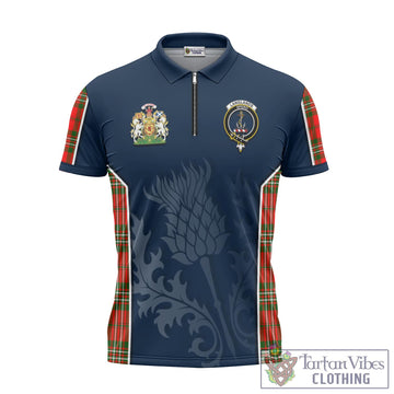 Langlands Tartan Zipper Polo Shirt with Family Crest and Scottish Thistle Vibes Sport Style