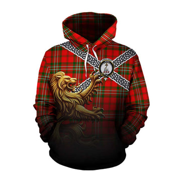 Langlands Crest Tartan Cotton Hoodie with Golden Lion Emblem Celtic Style