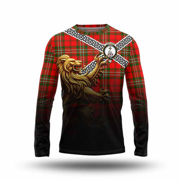 Tartan Vibes Clothing Langlands Crest Tartan Long Sleeve T-Shirt with Golden Lion Emblem Celtic Style