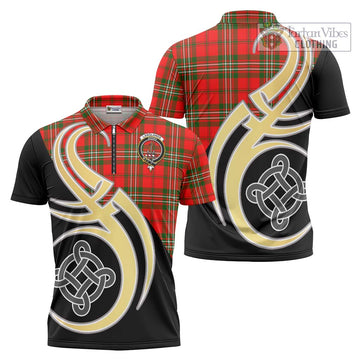 Langlands Tartan Zipper Polo Shirt with Family Crest and Celtic Symbol Style