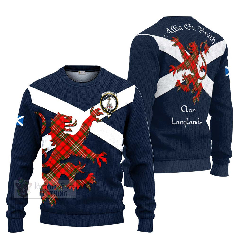Tartan Vibes Clothing Langlands Tartan Lion Rampant Knitted Sweater – Proudly Display Your Heritage with Alba Gu Brath and Clan Name