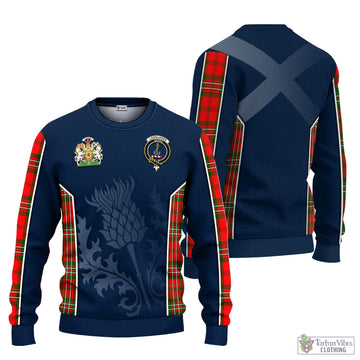 Langlands Tartan Knitted Sweatshirt with Family Crest and Scottish Thistle Vibes Sport Style