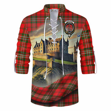 Tartan Vibes Clothing Langlands Tartan Family Crest Ghillie Kilt Shirt with Scottish Ancient Castle Style